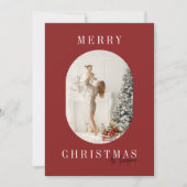 Red Boho Oval Foto Christmas Feiertagskarte (Vorderseite)