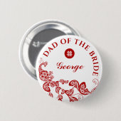 Red Boho Peacock Asian Wedding Father of the Bride Button (Vorne & Hinten)