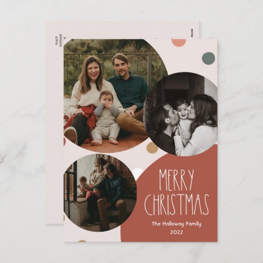 Red Boho Polka Dot Weihnachten Abstrakt Drei-Foto (Vorne/Hinten)