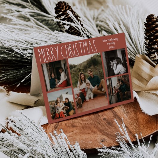 Red Boho Polka Dot Weihnachten faltete fünf Fotos