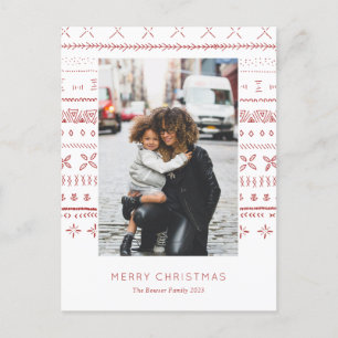 Red Boho Print Holiday Foto Card Feiertagspostkarte