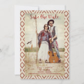 Red Boho Textile Textile Romantische Verlobte Coup Save The Date (Vorderseite)