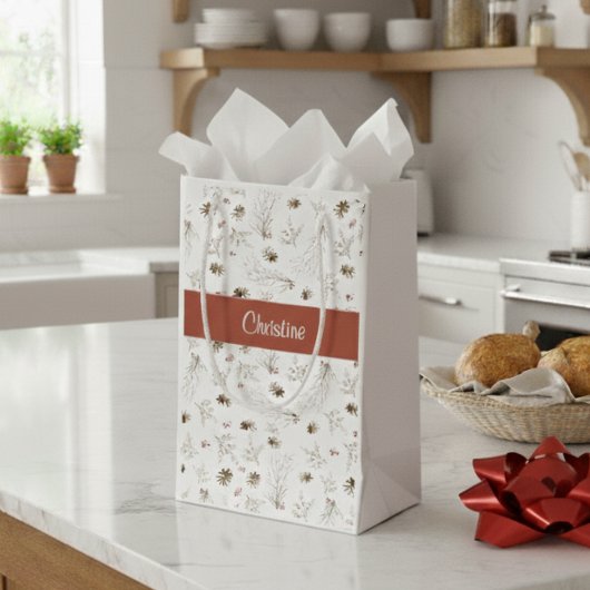 Red Boho Woodland Winterberry Monogram Kleine Geschenktüte