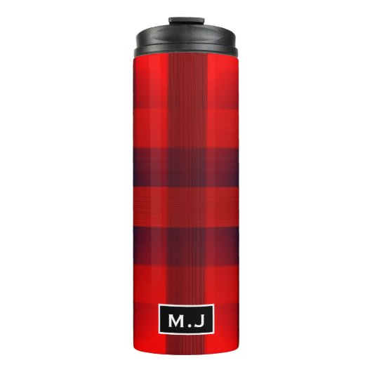 Red Bokeh Buffalo Kariert Monogram Thermosbecher (Vorderseite)