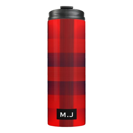 Red Bokeh Buffalo Kariert Monogram Thermosbecher (Vorderseite)