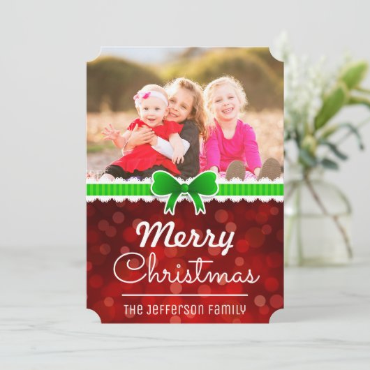 Red Bokeh Green Ribbon Weihnachten Custom Foto Car (Stehend Vorderseite)