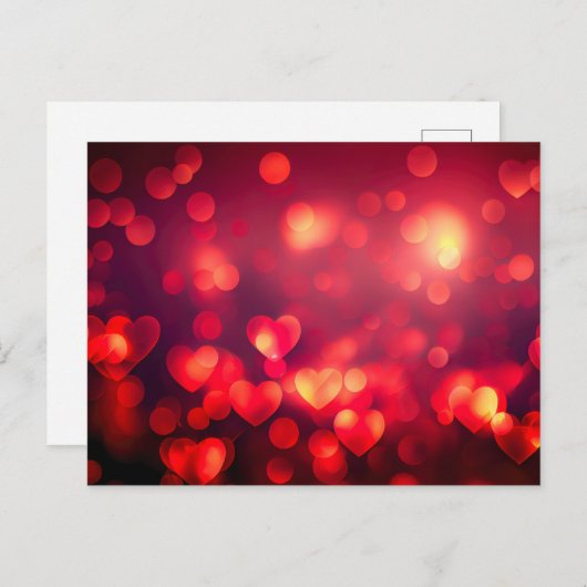 Red Bokeh Hearts Postkarte (Vorne/Hinten)
