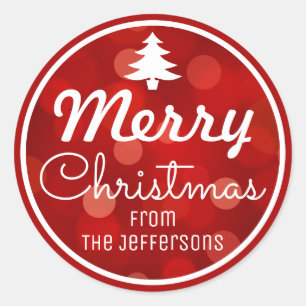 Red Bokeh Hintergrund Custom Christmas Runder Aufkleber