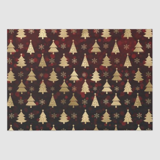 Red Bokeh und Gold Foil Weihnachtsbaumen Seidenpapier (Vorderseite)