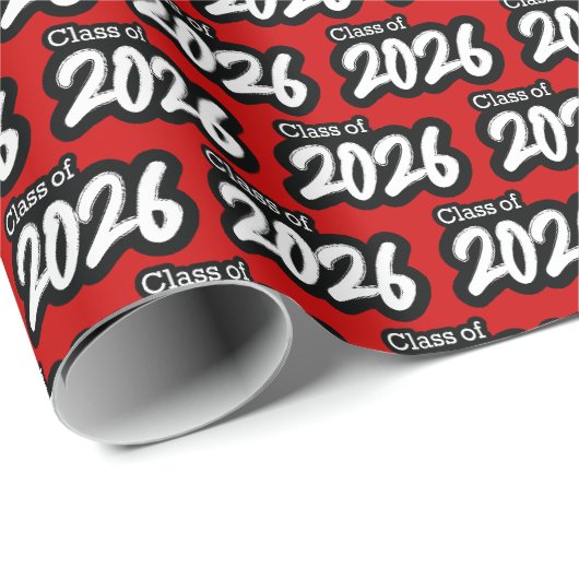 Red Bold Brush Class of 2026 Wrapping Paper Geschenkpapier (Rolleneckpunkt)