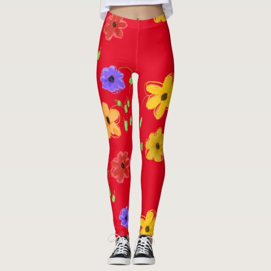 Red Bold Floral Leggings (Vorderseite)