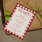 Red Bold Funky Retro Checkerboard Wedding Menu Menükarte