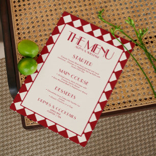 Red Bold Funky Retro Checkerboard Wedding Menu Menükarte