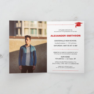 Red Bold GRADUATE Letters and Cap Abschluss Einladung
