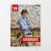 Red Bold & Modern Foto Abschluss Dreifach Gefaltete Einladung (Cover)