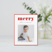 Red Bold Retro Merry Typografie Foto Weihnachten (Stehend Vorderseite)