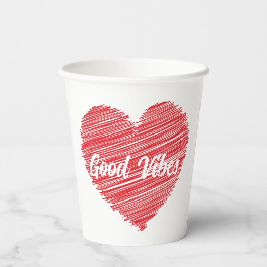Red Bold Scribble Herzdesign Pappbecher (Rückseite)