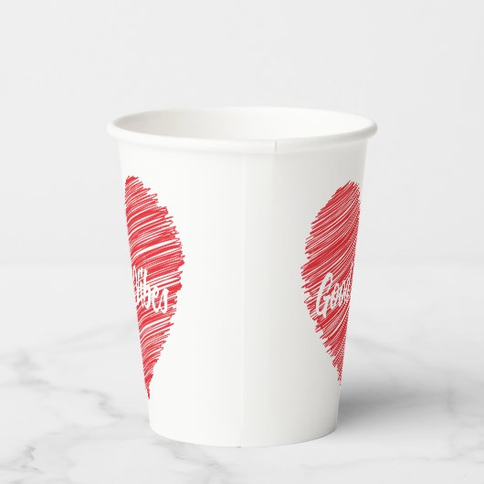 Red Bold Scribble Herzdesign Pappbecher (Rechts)