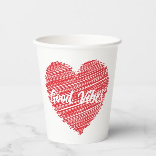 Red Bold Scribble Herzdesign Pappbecher (Vorderseite)