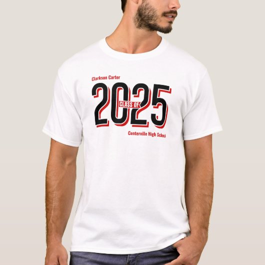 Red Bold Shadowed Numbers Class of 2025 T-Shirt (Vorderseite)