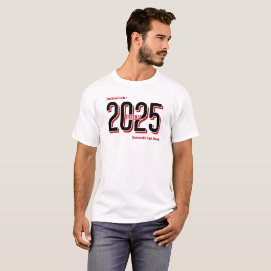 Red Bold Shadowed Numbers Class of 2025 T-Shirt (Vorne ganz)