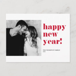 Red Bold Typografy Happy New Year Foto Feiertagspostkarte