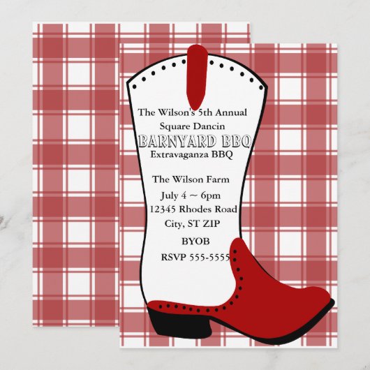 Red Boot Einladung (Vorne/Hinten)