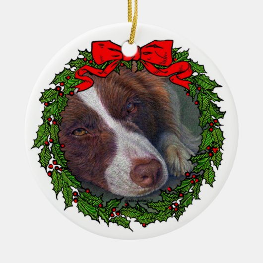 Red Border Collie Art von Glenda S. Harlan Keramik Ornament (Vorne)
