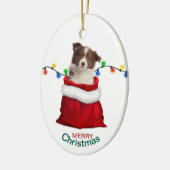 Red Border Collie Puppy in Holiday Gift Bag Keramik Ornament (Links)
