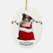 Red Border Collie Puppy in Holiday Gift Bag Keramik Ornament (Vorne)