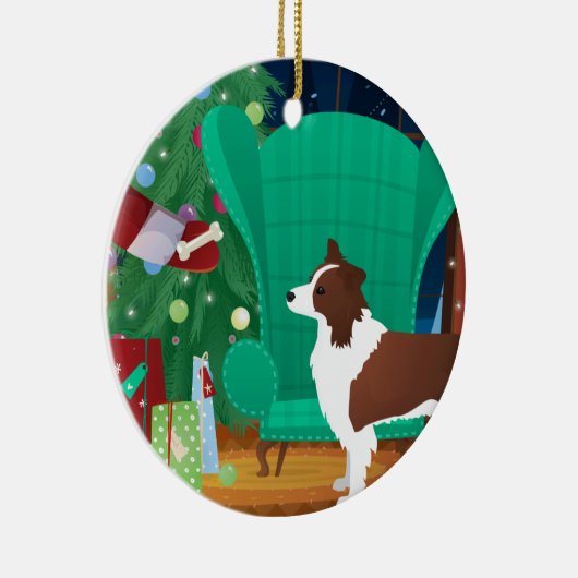 Red Border Collie Weihnachten und Weihnachtsgesche Keramik Ornament (Rechts)