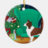 Red Border Collie Weihnachten und Weihnachtsgesche Keramik Ornament (Vorne)