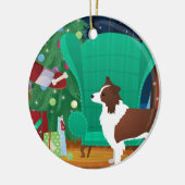 Red Border Collie Weihnachten und Weihnachtsgesche Keramik Ornament (Links)