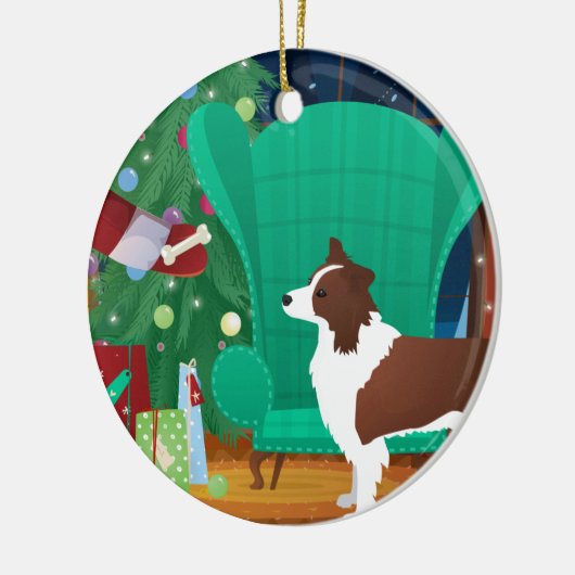 Red Border Collie Weihnachten und Weihnachtsgesche Keramik Ornament (Links)