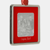 Red Border Foto Joyeux Noël Silbernes Ornament (Rechts)