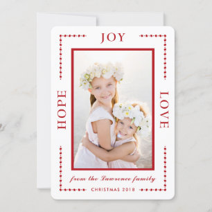 Red Border Hope Joy Liebe Modernes Foto Feiertagskarte