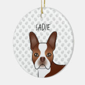 Red Boston Terrier Cartoon Dog Head & Individuelle Keramik Ornament (Links)
