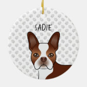 Red Boston Terrier Cartoon Dog Head & Individuelle Keramik Ornament (Hinten)