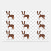 Red Boston Terrier Cartoon Dog Pattern & Grey Paws Geschenkpapier Set (Vorderseite 3)
