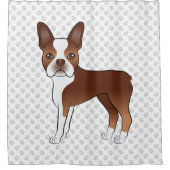 Red Boston Terrier Niedlich Cartoon Dog Design & P Duschvorhang (Vorderseite)