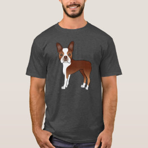 Red Boston Terrier Niedlich Cartoon Dog Illustrati T-Shirt
