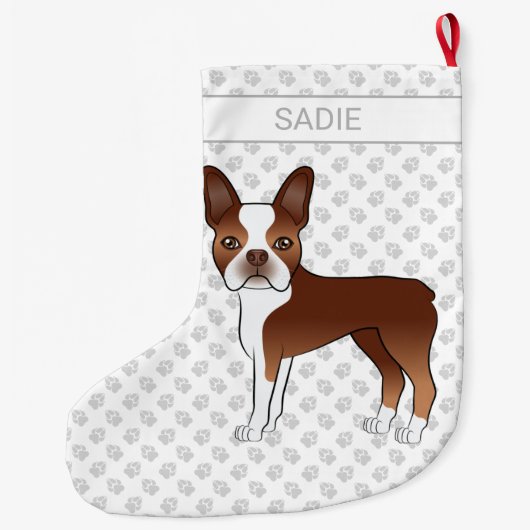 Red Boston Terrier Niedlich Cartoon Dog & Individu Großer Weihnachtsstrumpf (Rückseite)