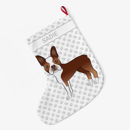 Red Boston Terrier Niedlich Cartoon Dog & Individu Großer Weihnachtsstrumpf (Rückseite (Hängend))