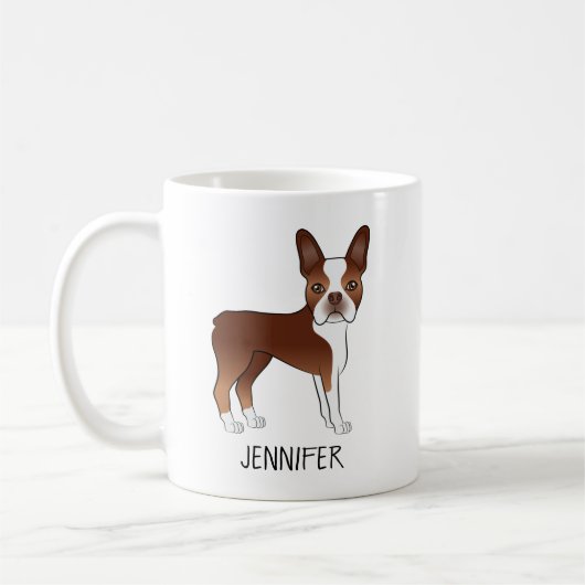 Red Boston Terrier Niedlich Cartoon Dog & Individu Kaffeetasse (Links)