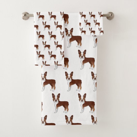 Red Boston Terrier Niedlich Cartoon Dog Muster Badhandtuch Set (Insitu)