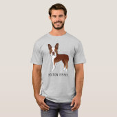 Red Boston Terrier Niedlich Cartoon Dog & Your Tex T-Shirt (Vorne ganz)