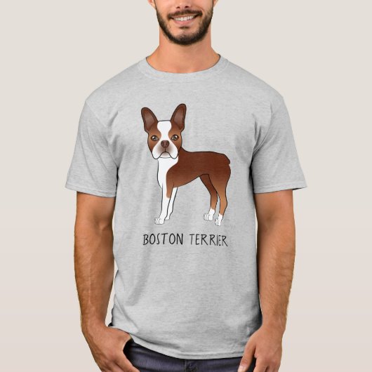 Red Boston Terrier Niedlich Cartoon Dog & Your Tex T-Shirt (Vorderseite)