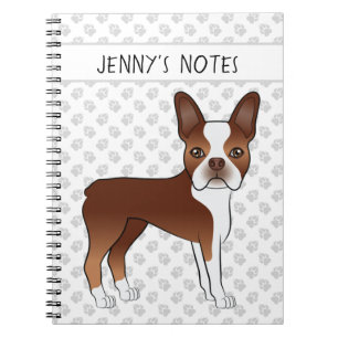 Red Boston Terrier Niedlicher Cartoon Dog & Custom Notizblock