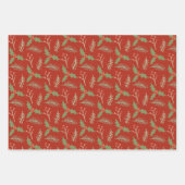 Red Botanical Berries Gift Wrap Geschenkpapier Set (Vorderseite)