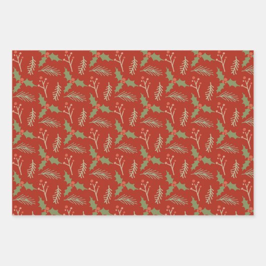 Red Botanical Berries Gift Wrap Geschenkpapier Set (Vorderseite)